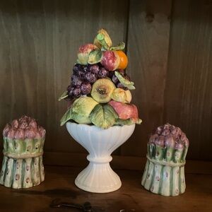 Fitz and Floyd Ceramic Fruit Topiary in White Pedestal with Multicolor Fruit